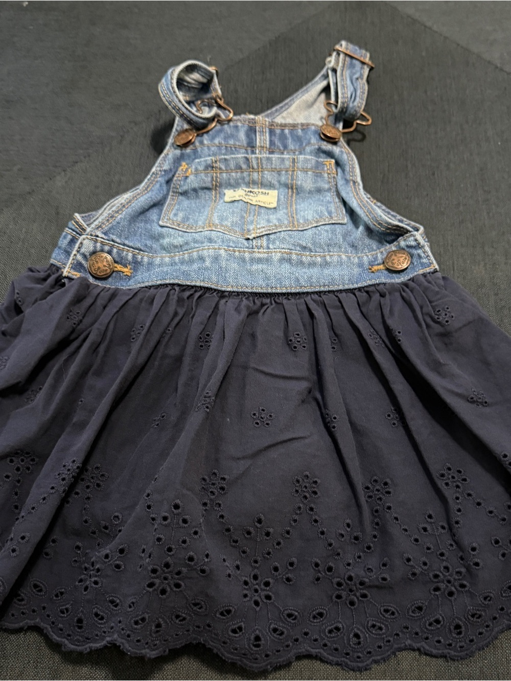OShKosh B'Gosh Girls 2T Overall Dress Vestbak Denim and Navy Eyelet